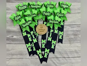 Neon Green and Navy Blue Rhinestone Pin Me Ribbon