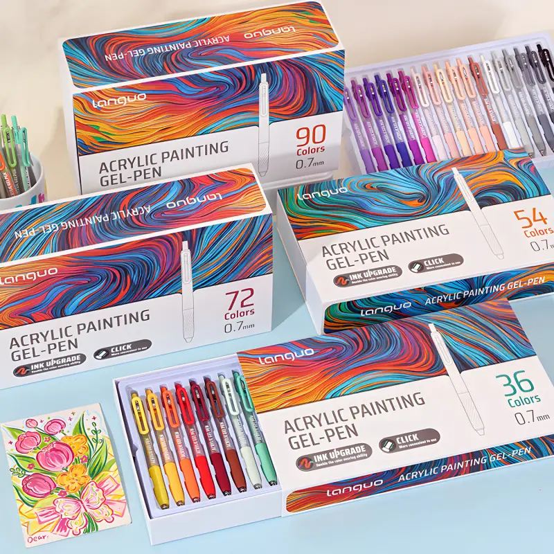 36/54/72/90 Colors Acrylic Painting Gel Pen,Retractable 0.7mm Tip,Rich Color Large Capacity Ink Pens,Art Supplie,For Diary,Card,DIY,Coloring, Doodling