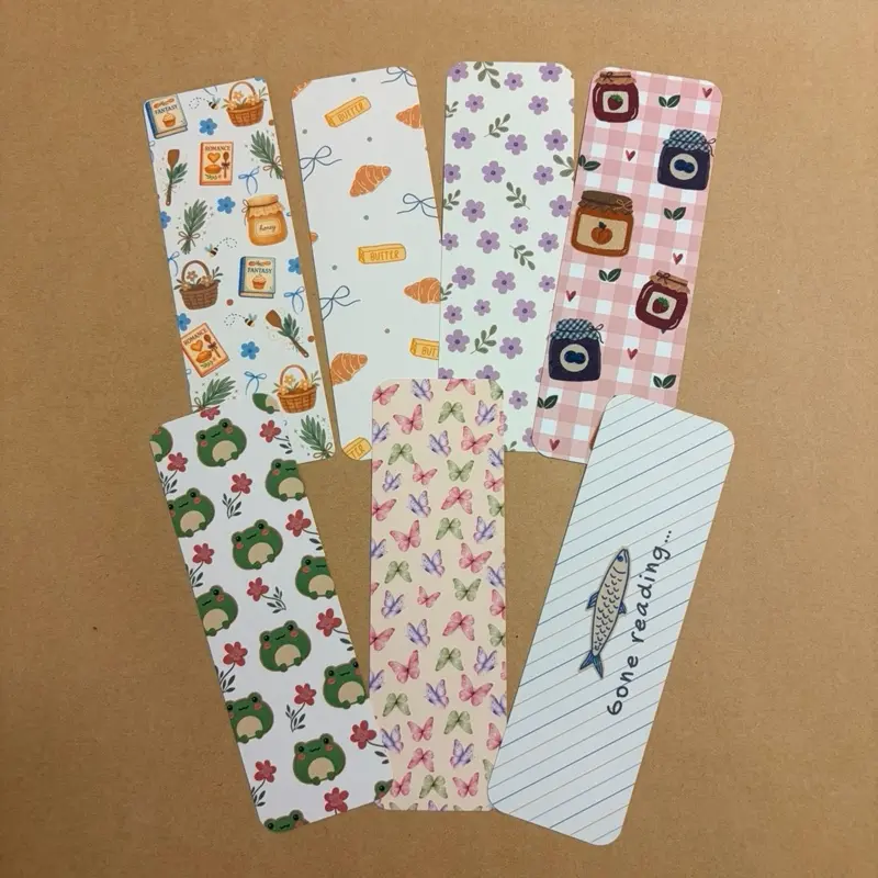 Cardstock Bookmarks - Frog, Floral, Croissant Designs