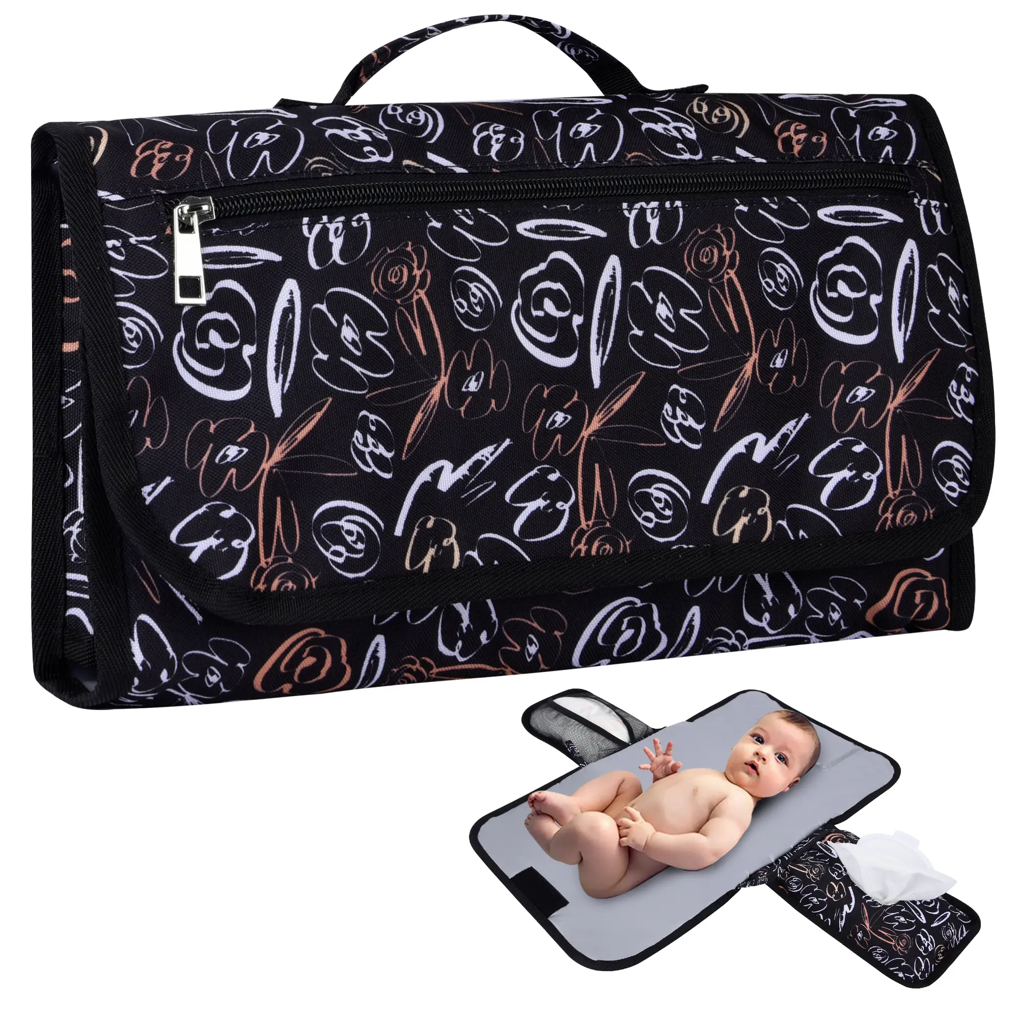 Bebamour Baby Changing Pad Compact Size - Waterproof Diaper Changing Mat with Cushioned Pillow - Soft & Lightweight, Foldable Design for Travel - Stylish Design for Boys and Girls