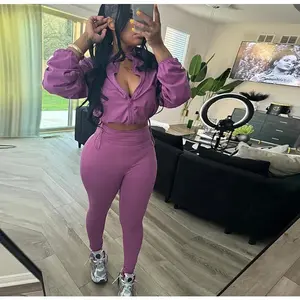 Women's autumn sexy drawstring waist navel-baring top high waist tight pants suit female sports suit
