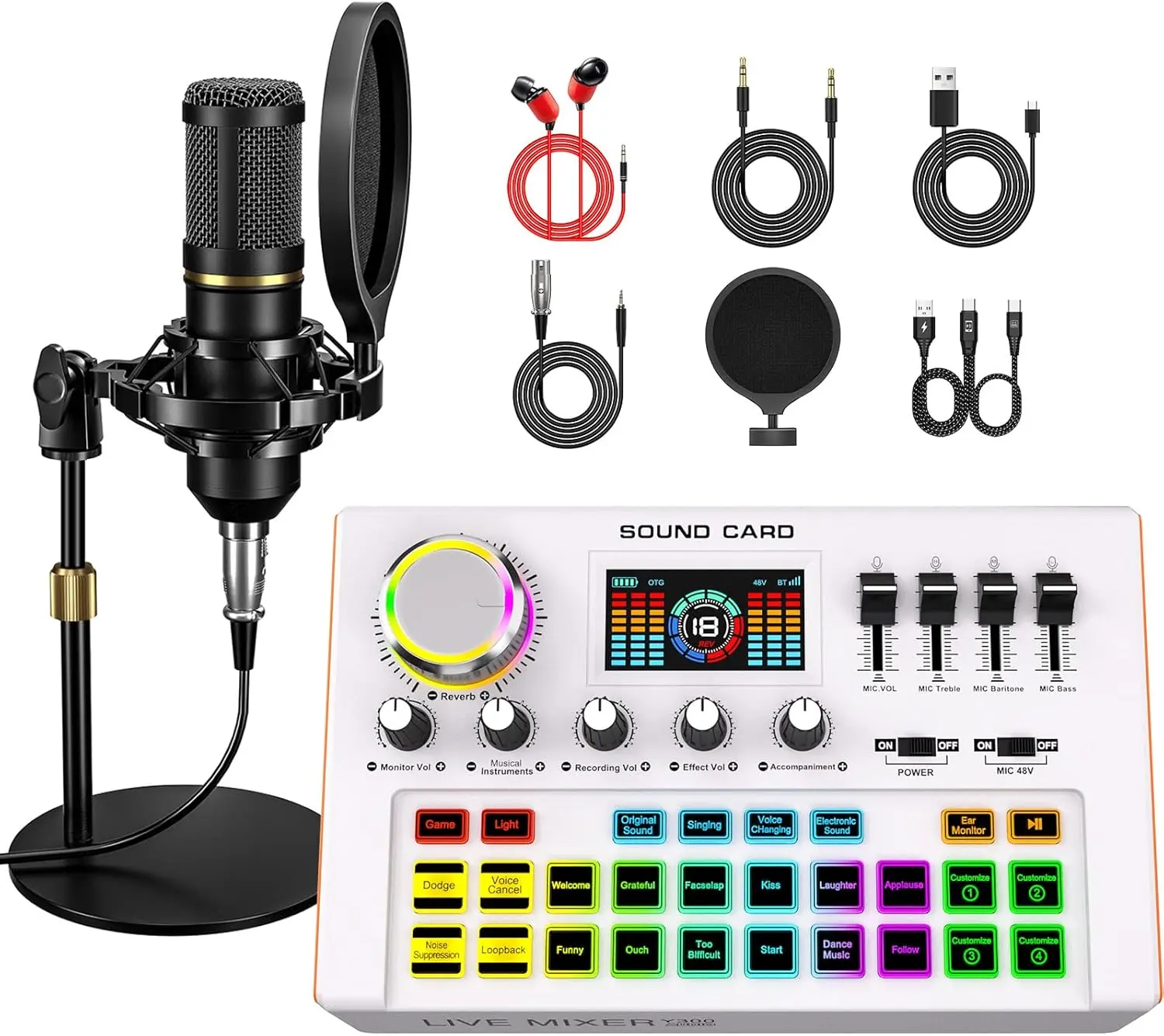Y300 Podcast Audio Mixer Kit includes a P15 microphone, one-button