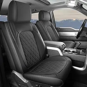 Premium Leather Custom Fit Truck Seat Covers, Waterproof Full Set Cushion Protectors for 2007-2025 Silverado/Sierra 1500, 2500HD, 3500HD (Crew, Double, Extended Cab)