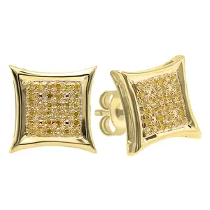 Dazzlingrock Collection 0.15 ctw Round Yellow Diamond Kite Shape Push back Stud Earrings for Men and Women in 18K Yellow Gold Plated 925 Sterling Silver