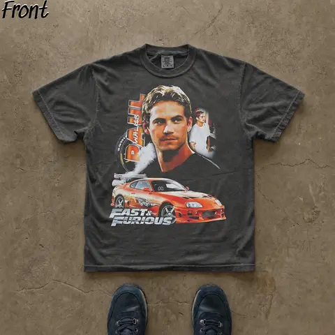 Men's Casual Vintage Cotton Fitted Graphic T-Shirt - Shortsleeve Crew Neck, Paul Walker Fast and Furious Tribute Menswear Top, Lightweight, Expandable, Pull-On, High-Quality Print, No Dry Clean, Men's T Shirts