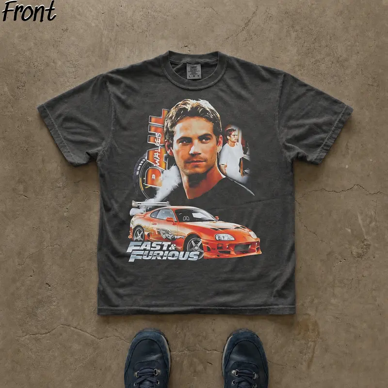 Men's Casual Vintage Cotton Fitted Graphic T-Shirt - Shortsleeve Crew Neck, Paul Walker Fast and Furious Tribute Menswear Top, Lightweight, Expandable, Pull-On, High-Quality Print, No Dry Clean, Men's T Shirts