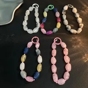 Colorful shaped bead phone chain with short hanging rope and sturdy nylon rope chain to prevent loss Phone Charms