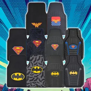 DC Comics Justice League Superheroes Car Non-Slip Floor Mats (Full Sets) - Warner Bros Batman Superman Wonder Woman Cartoon Universal Fit Floor Liner Protection
