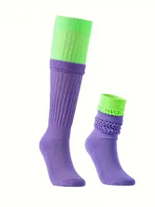 Colorblock Bubble Stocking, Non-Compression, Anti-Slip, Couples' Style, Streetwear, Yoga, Holiday, All Seasons