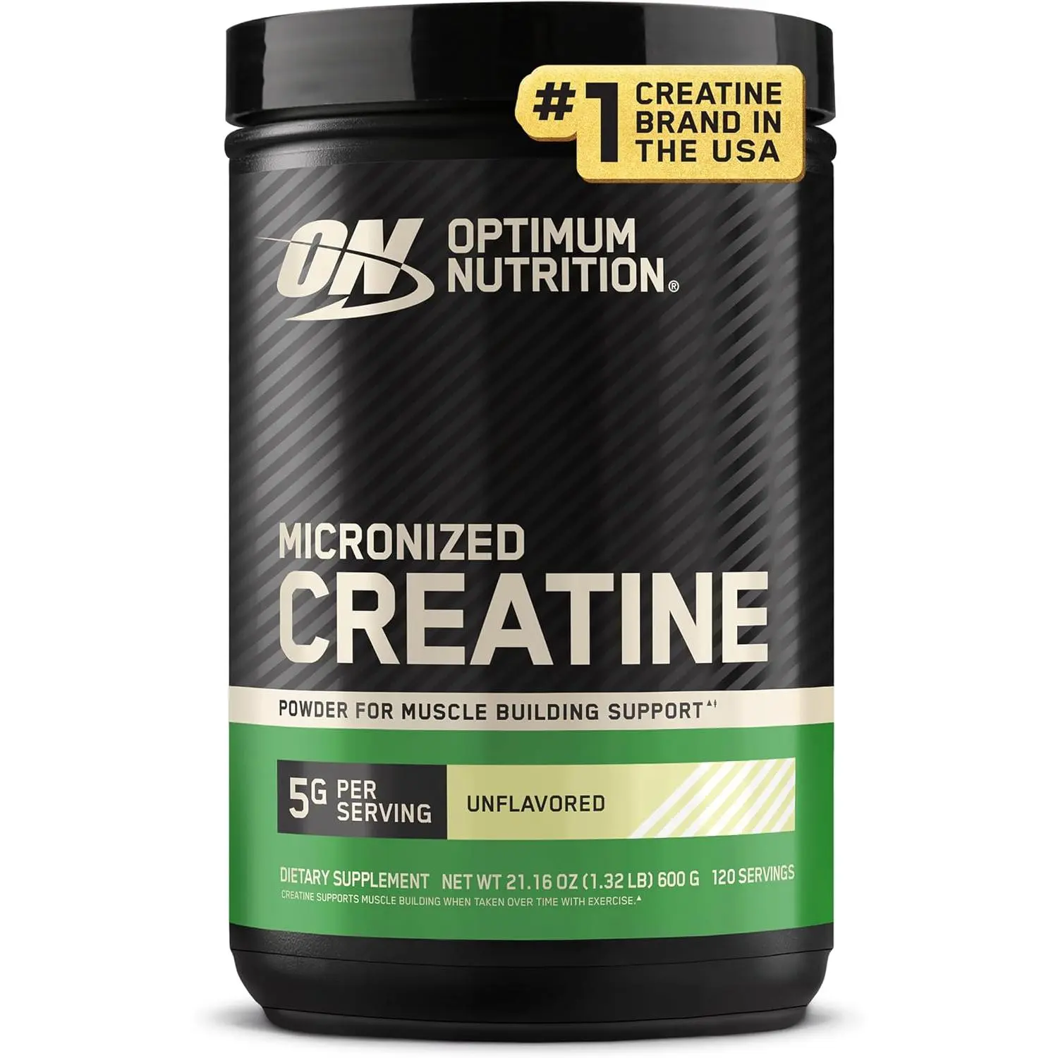 Optimum Nutrition Creatine, Micronized Creatine Monohydrate Powder, Supports Strength & Recovery, Banned Substance Tested, Unflavored, 5 g per Serving, 120 Servings