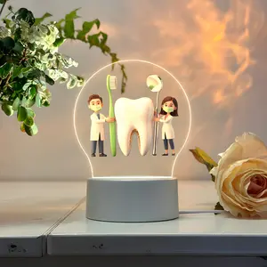 LED Acrylic Night Light with Dentist Cartoon Design, USB Interface and Switch, Perfect for Dental Clinic, Desk Lamp, Home Decor Gift