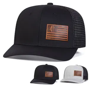 Unisex US Flag Brown Leather Patch Baseball Mesh Cap Hat Micro Curved Cap Outdoor Sport Adjustable Sunscreen Leisure Hat Spring Autumn Travel Tourism Beach Vacation