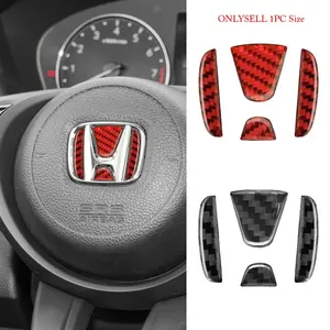 1Pc car steering wheel carbon fiber pattern Honda badge logo pattern car steering wheel protective sticker decorative car accessories suitable for Honda Civic Dior CRV Fit CR-V Accord Odyssey 9th generation