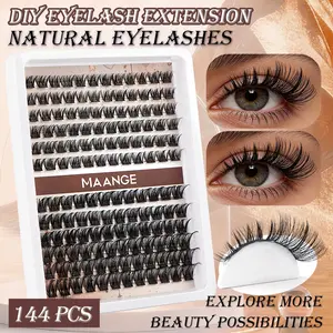 MAANGE 144pcs DIY Eyelash Extension, 3D Natural False Lashes, D Curl Wispy Individual Cluster Lashes, Reusable Soft Faux Mink Lash Clusters, for Home Eyelash Extensions, Natural Voluminous Look for Daily Makeup, Dating, Party & Festival Wear