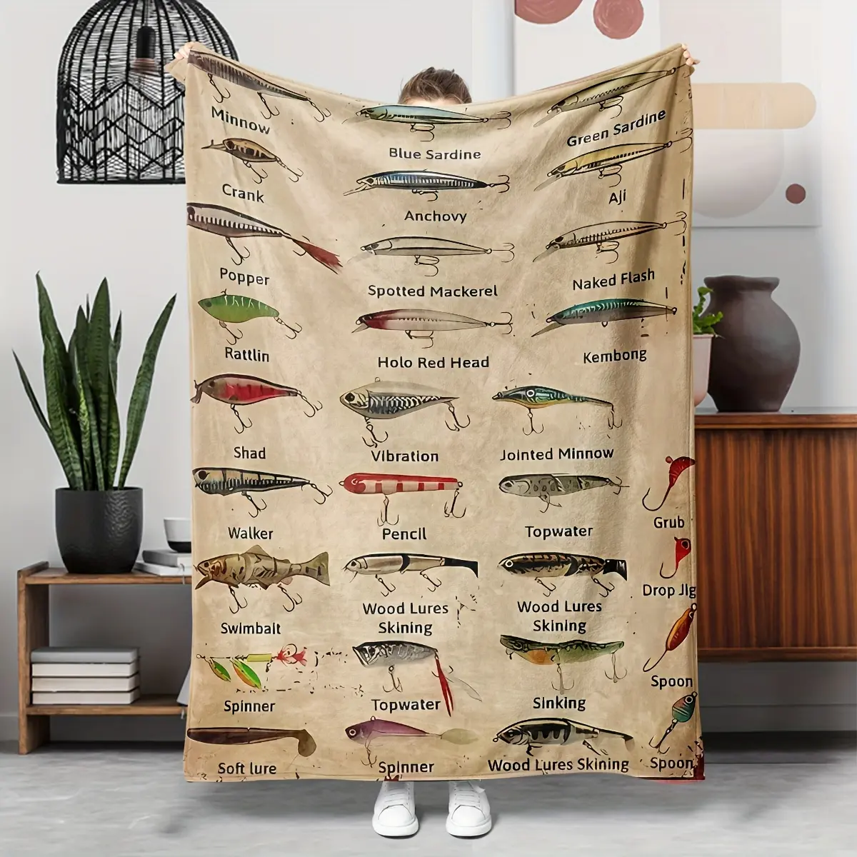 Ultra-Soft Flannel Throw Blanket with Complete Fishing Lure Guide - 280GSM, Allergy-Friendly, Cozy and Warm, Machine Washable for Couch, Bed