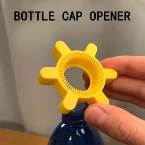 4 manual twist-off bottle cap openers, suitable for bottles and cans - easy-to-hold yellow plastic bottle cap openers with ergonomically designed grips, durable gear design, suitable for soda, beverages, household kitchen tools, bottle cap opener tools