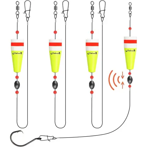 Weighted Popping Cork Rig Bobbers - 4 Types of Aluminum Fishing Equipment for Beginners, Multi-Size with Concave Front, Durable Foam Shape Retention, Rattles, High-Visibility Pre-Tied Float Accessories for Inshore Saltwater, 4 Types Of Corks,