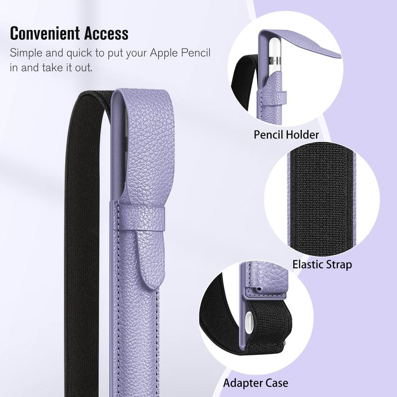 [Holder Only, No Pencil] Fintie Elastic Holder for Apple Pencil - Durable PU Leather Stylus Case - iPad Tablet Stylus Storage Holder with Elastic Band