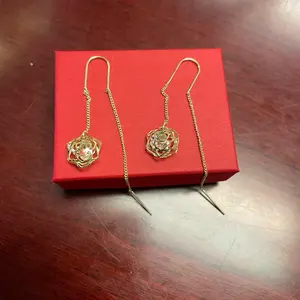 Dangle Gold Rose Threader Earrings