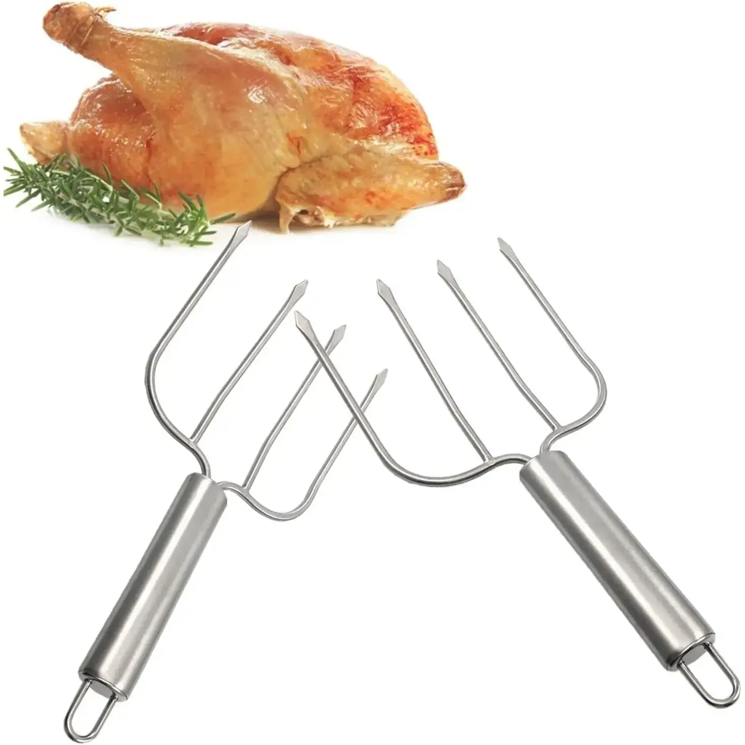 Stainless Steel 2-Piece Thanksgiving Turkey Lifter Serving Set with Handles - Oven-Safe Roaster Poultry Forks for Pork, Kitchenware Barbecue Utensils, Kitchen Accessories