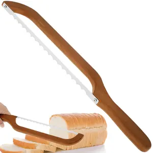 Sourdough Bread Bow Cutter Serrated Bagel Cutter Stainless Steel Sourdough Bread Slicer Portable Bread Cutting Tool with Bamboo Handle Bread Slicer for Homemade Bagels Bread Baguettes Bakeware Utensils