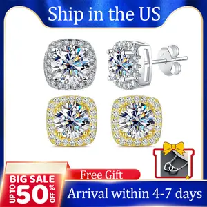 [008] Unisex Stud Earring Square Halo Design Jelwery Birthday Mother's Day Gift for Men Women Earring Wedding Set