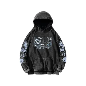 Tokitou Muichirou Demon Slayer Manga Graphic Print Hoodies Washed Oversized Hooded Long Sleeves Cotton Hoodie Men Women Clothes