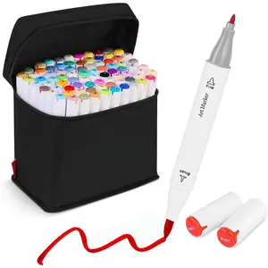 Based Markers, 81 Colors Art Drawing Markers Set Dual Tip Brush & Fine Permanent Colored Sketch Pens, with Case for Artists Adults Coloring Book