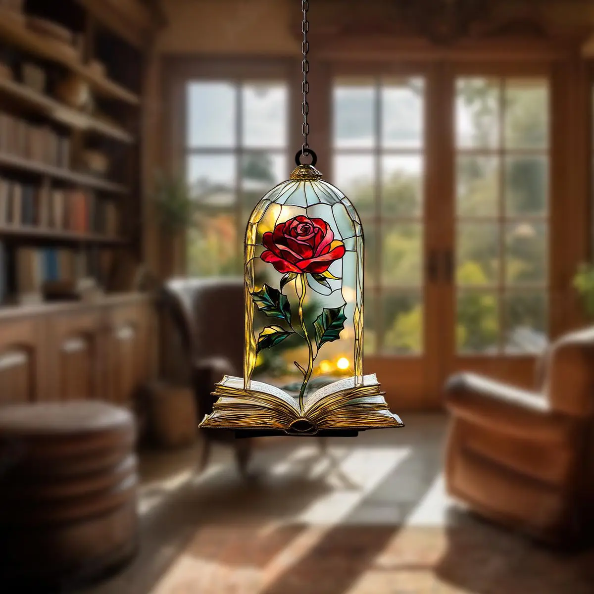 Cunsatcher Beauty And The Beast Rose Flower Acrylic Suncatcher-Princess Belle Suncatcher, Magic Kingdom Suncatcher, Bookish Book Lover Gift