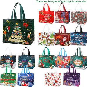 16PCS Christmas Gift Bags with Assorted Patterns Reusable Non-Woven Handle-Equipped for New Year & Christmas Decor Perfect for Holiday Gifting Box Packs Heavy-Duty Storage Tote Foldable Shopping Tote Water-Resistant Market Trip