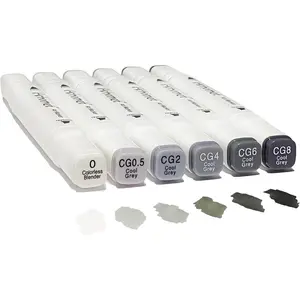 6 count Grey Gray  Markers Set for Building Interior Design, Dual Tips Art Markers Drawing Sketched Double Tipped for Adults  (Cool Grey)