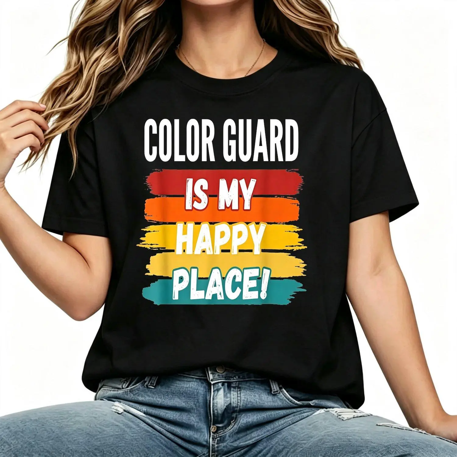 Men's Short-Sleeve Round Neck T-Shirt - Streetwear Menswear Top, Color Guard Lover Gift, "Color Guard Is My Happy Place" Casual Stylish Comfortable Apparel, Shortsleeve