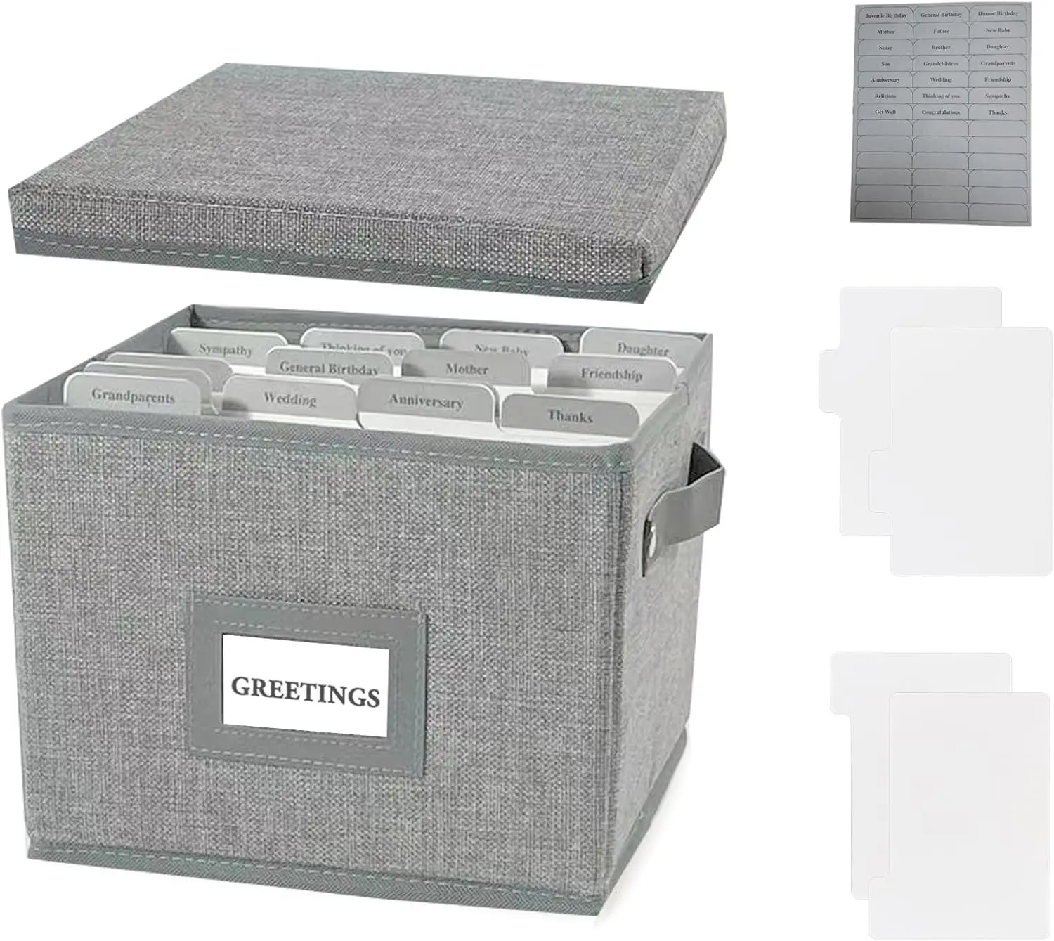 Collapsible Greeting Card Organizer Box with 16 Dividers Handles Holds 150+ Cards for Storing Cards Stickers Recipes Photos Envelopes Gray 1pcs