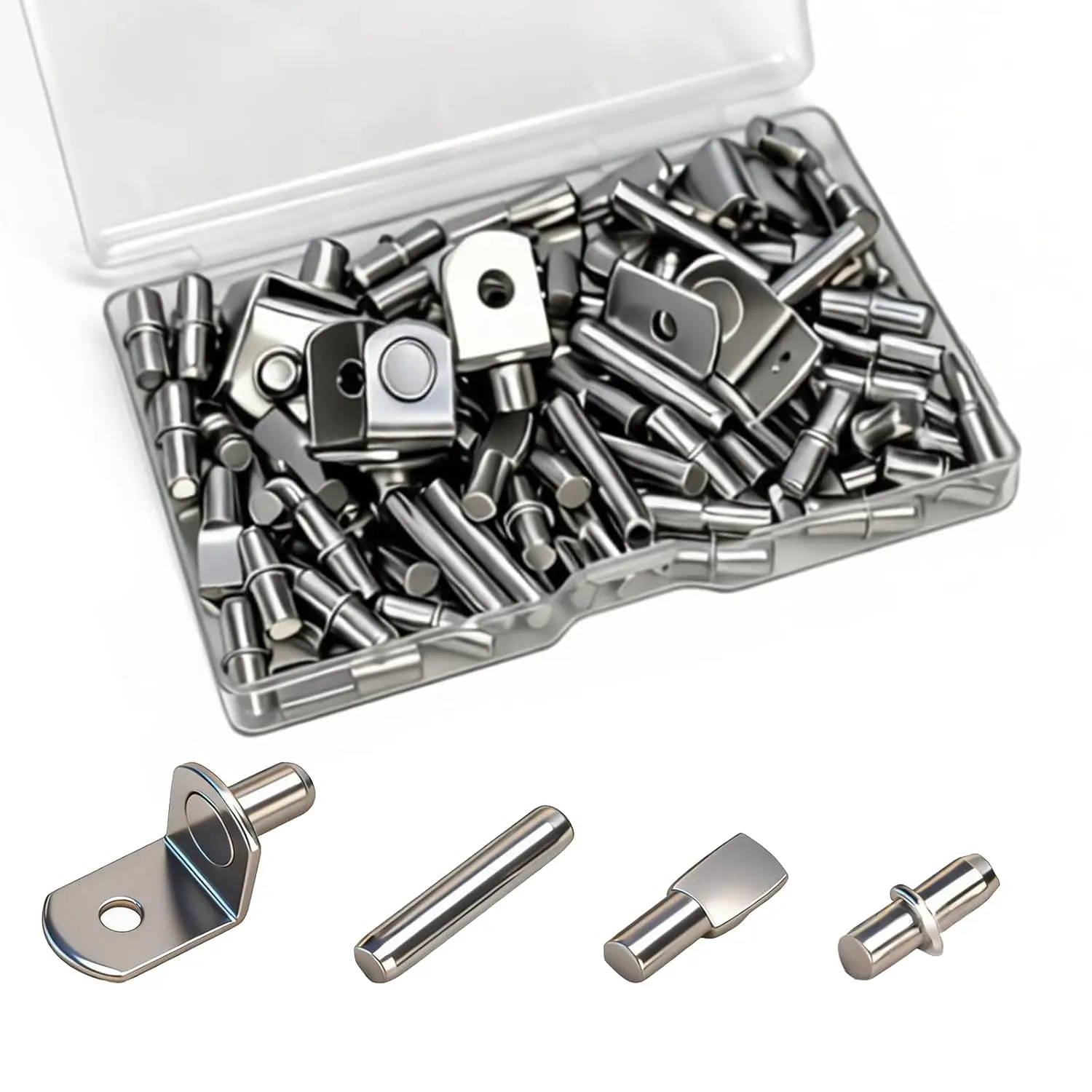 104PCS Shelf Pins Kitchen Cabinet, Premium 4 Styles Kitchen Cabinet Shelf Support Pins, Metal Shelf Support Pegs - Cabinet Shelf Bracket Pegs Shelf Holders Pegs for Kitchen Bookshelf Closet Furniture
