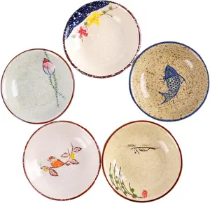 Japanese Retro Porcelain Side Dish Ceramic Side Dishes Bowl Seasoning Dishes Soy Dipping Sauce Dishes - Set of 5