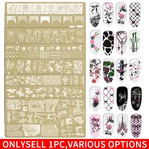 Stainless Steel Rectangular Nail Stamping Plates Bowknot Butterfly Flower Fireworks Designs Nail Art Template For DIY Nail Decor