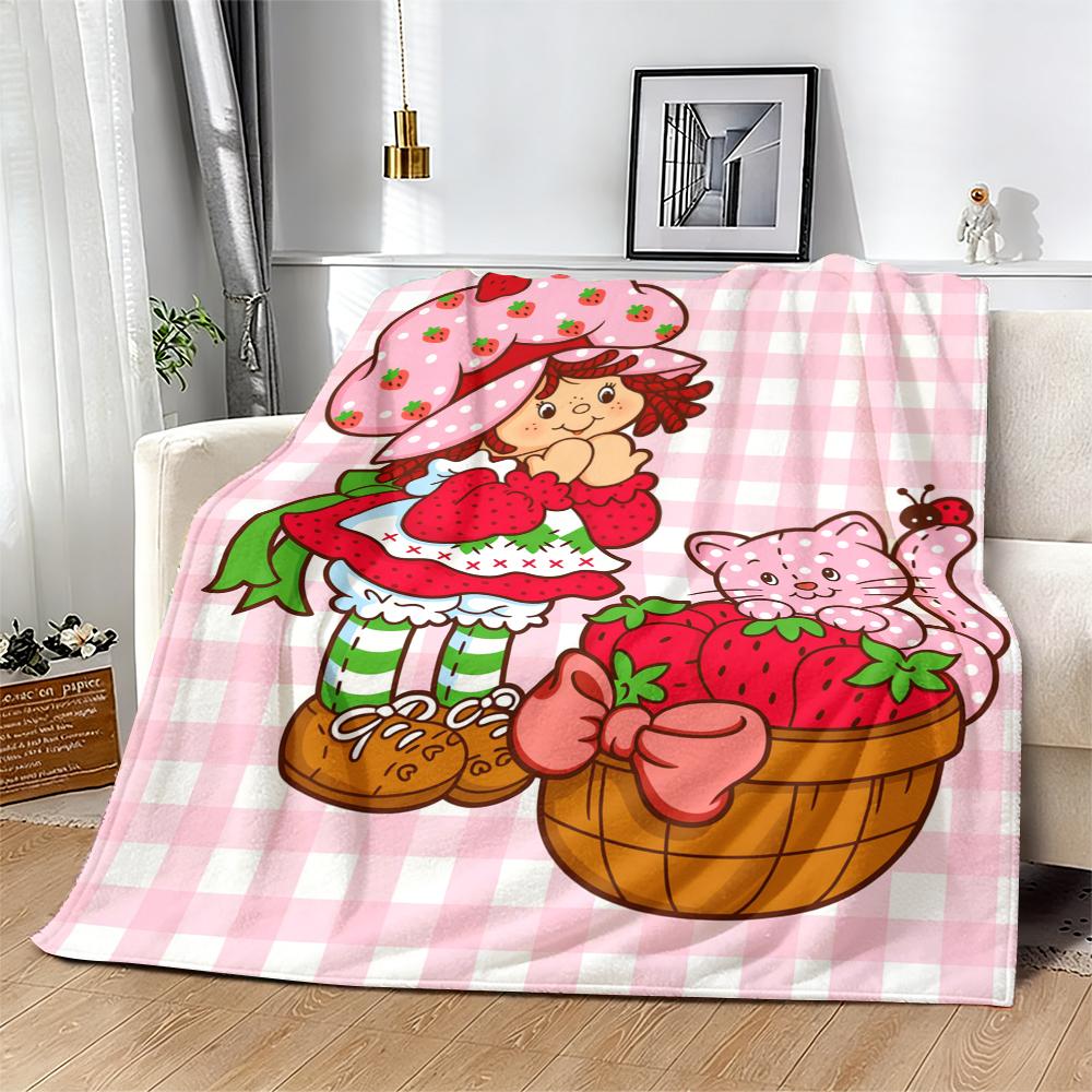 Countdown Sale! Trendy Cartoon Strawberry Shortcake Blanket Flannel Soft Warm Skin-Friendly for Sofa Office Bed Winter Kids  Mothers Day Gift Suitable for all four seasons A gift suitable for fans, friends and children