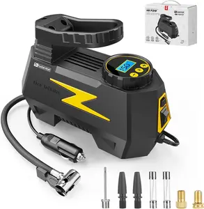 Portable Tire Inflator, 12V Air Compressor with LED, 150PSI Digital Gauge for Car, Bike, Motorcycle, Ball