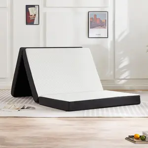 Tri-Fold Mattress Topper with Collapsible and Washable Cover, Bed with CertiPUR-US Certified, for Travel & Yoga, Guest Mat