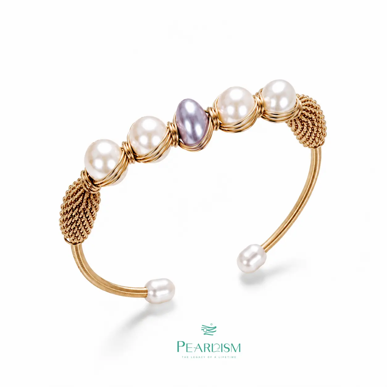 PEARLISM Seedless Freshwater Pearl Wire-Wrapped Cuff Bracelet | Gold/Silver Tone Multi-Color Pearl Cluster Statement Bangle-PSBG1602S/G