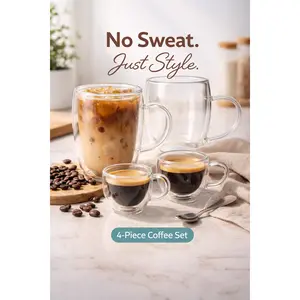 Double Wall Glass Coffee Starter Set – Insulated Mugs & Espresso Cups (No Sweat)