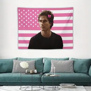 Ian Somerhalder American Flag Wall Hanging with Pink Bow - A vibrant patriotic home decor piece suitable for bedrooms, living rooms, and dorm rooms. No electricity required. Vintage-style room décor with star and stripe pattern. Easy to hang and durable.