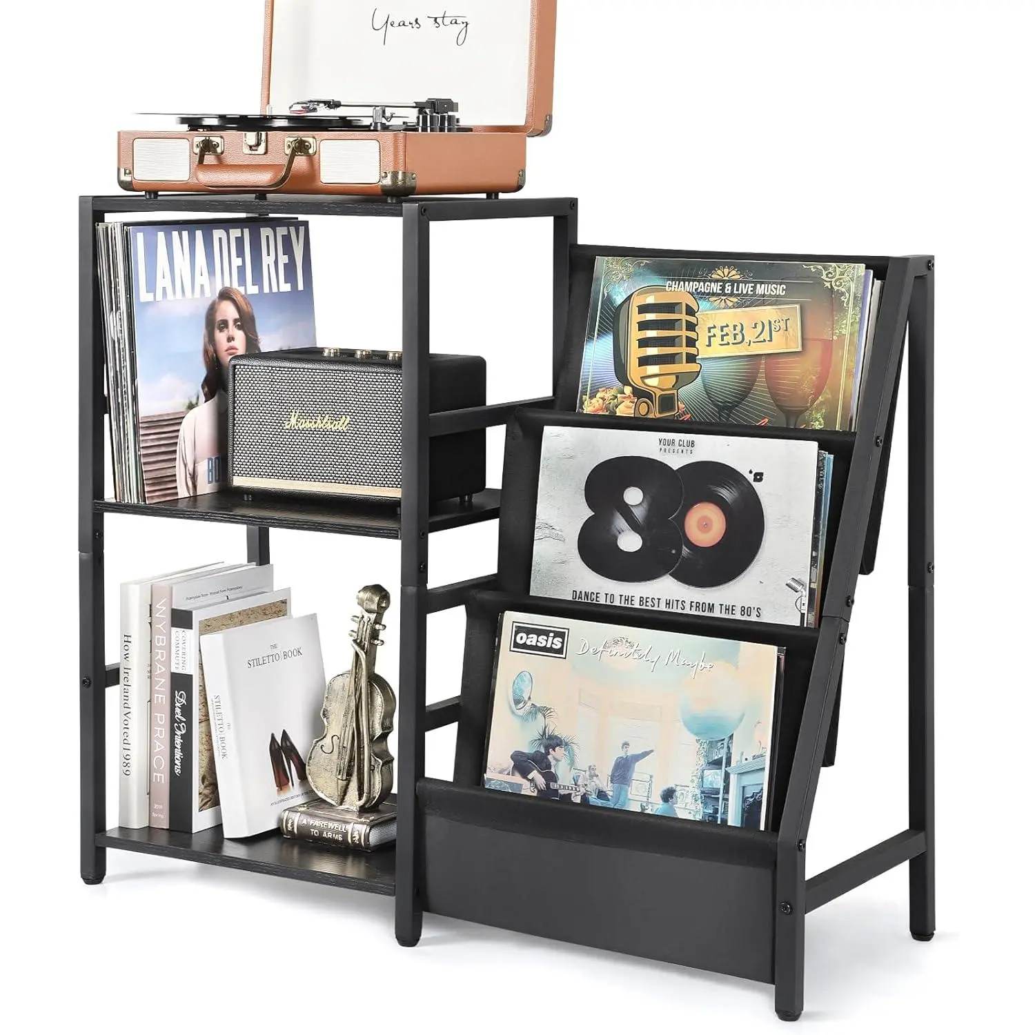 Record Player Stand, Turntable Stand with 3-Tier Vinyl Record Storage, Record Player Table Up to 200 Albums, End Table for Records, Vinyl Record Holder