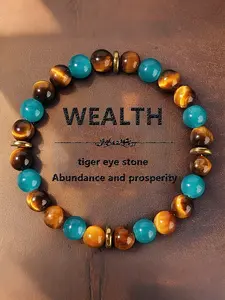 Wealth and Prosperity Tiger Eye Aquamarine Natural Crystal Bracelet, Fashionable and Versatile Design Suitable for Wearing at Any Time, Gift for Friends, Auspicious Energy, Premium Bracelet