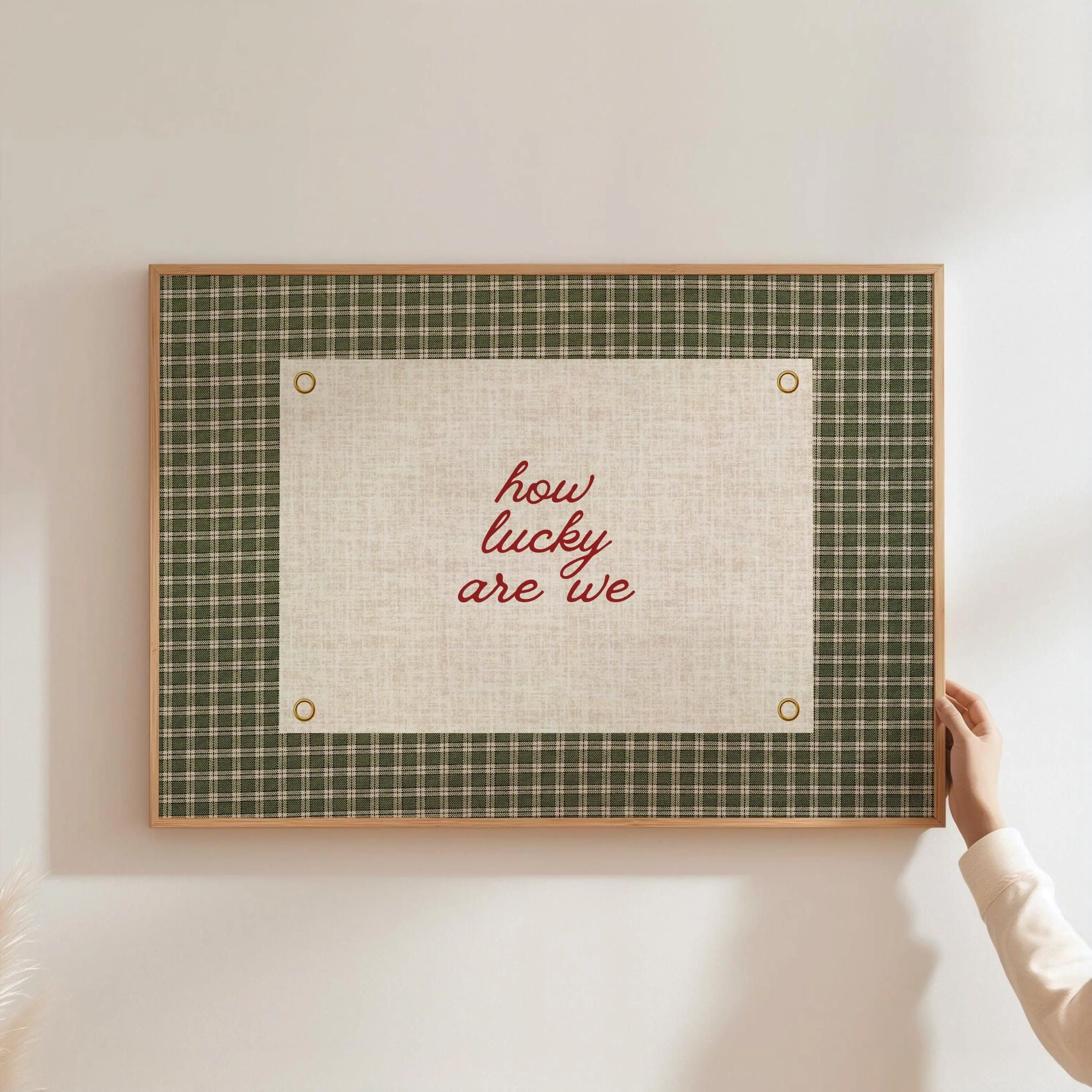 How Lucky Are We Print Inspirational Family Wall Art Horizontal Happy Positive Quote Motivational Gingham Decor Unframed