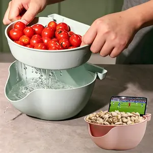 Draining bowls, drain baskets, Pistachio bowls, Double Layer Snack Bowls for Nuts and Fruit, Shell Discard Bowls with Drainage Trays, Kitchen Gadgets & Serveware