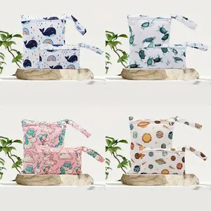 2 Piece Printed Cloth Diaper Storage Bag Set, Zipper Pocket, Multi-Functional Washable Bags, Travel Wet Dry Separation, Multifunctional Diaper Bag, Travel Diaper Tote