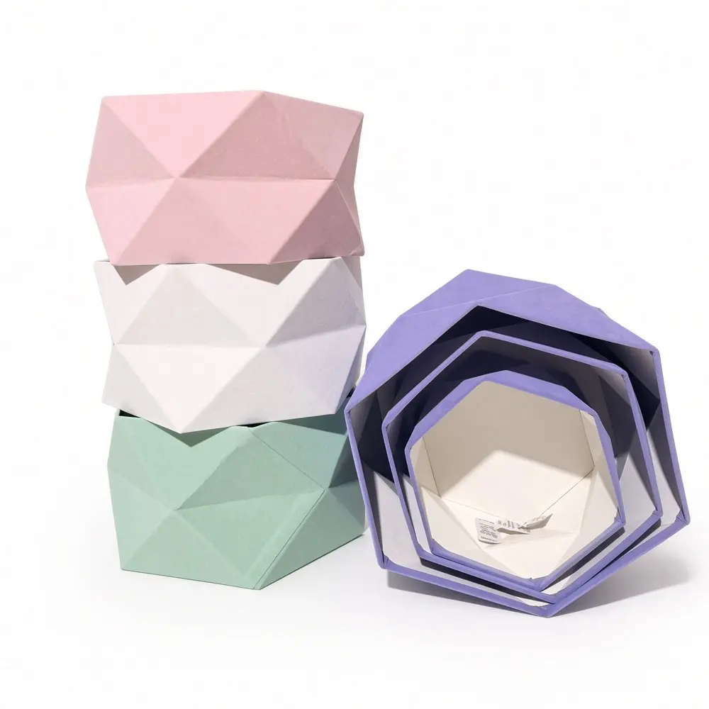 Set of 3, Large Origami Style Velvet Flower/Gift Boxes, W012