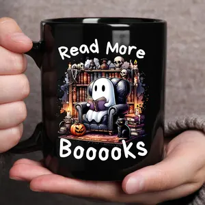 Reading Ghost Mug, Halloween Mug, Halloween Gift for Book lover, Bookish Ghost Gifts, Spooky Ghost Halloween Cup, Cute Ghost Reading Mug
