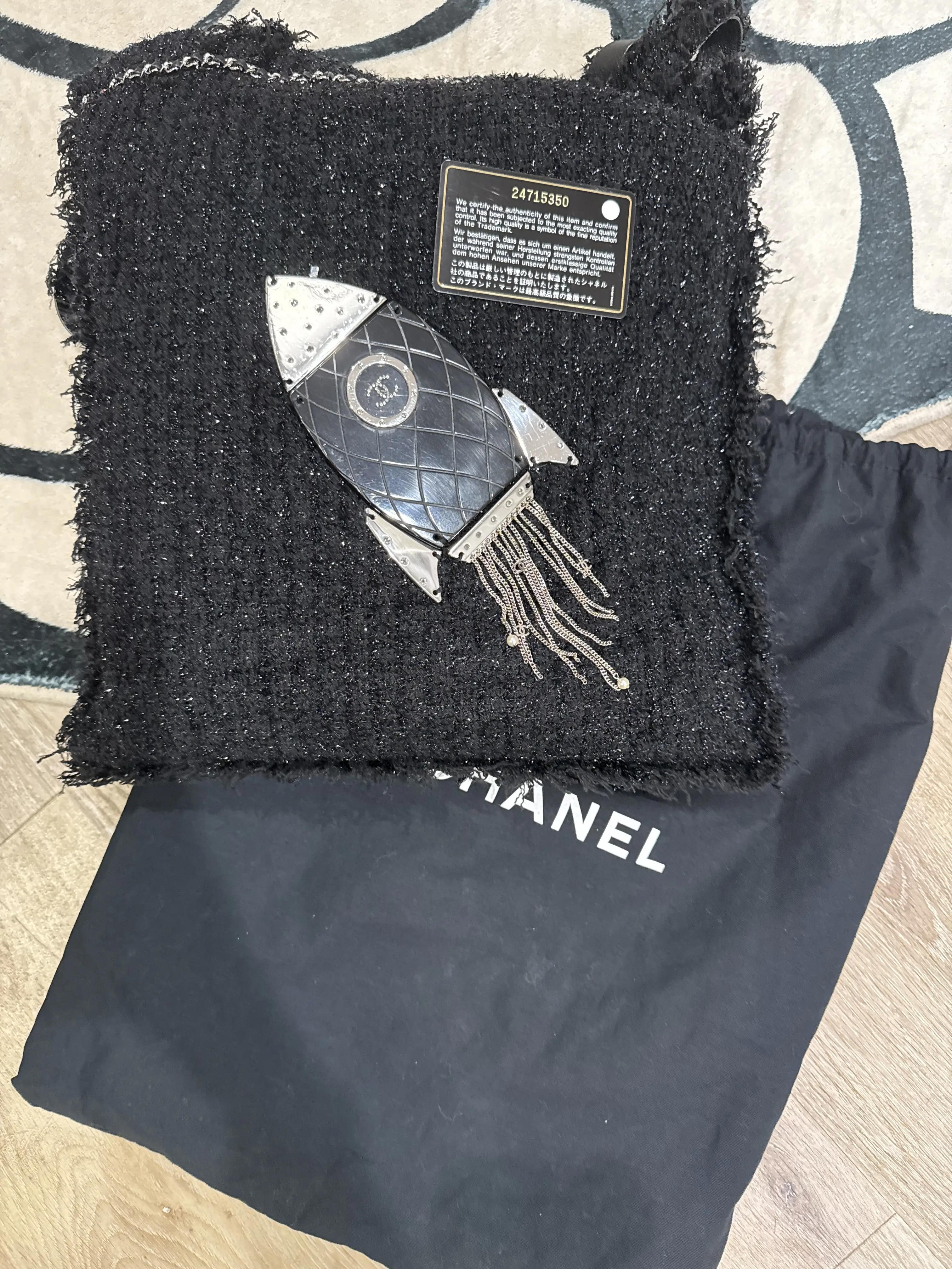 Pre-owned CHANEL Tweed Fabric tote bags Tweed Rocket Tote with Dustbag & authenticity Card